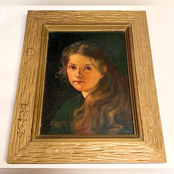 1937 Vintage Paul Janert Artist Signed Framed Oil Painting of Young Girl - Picture 4 of 16